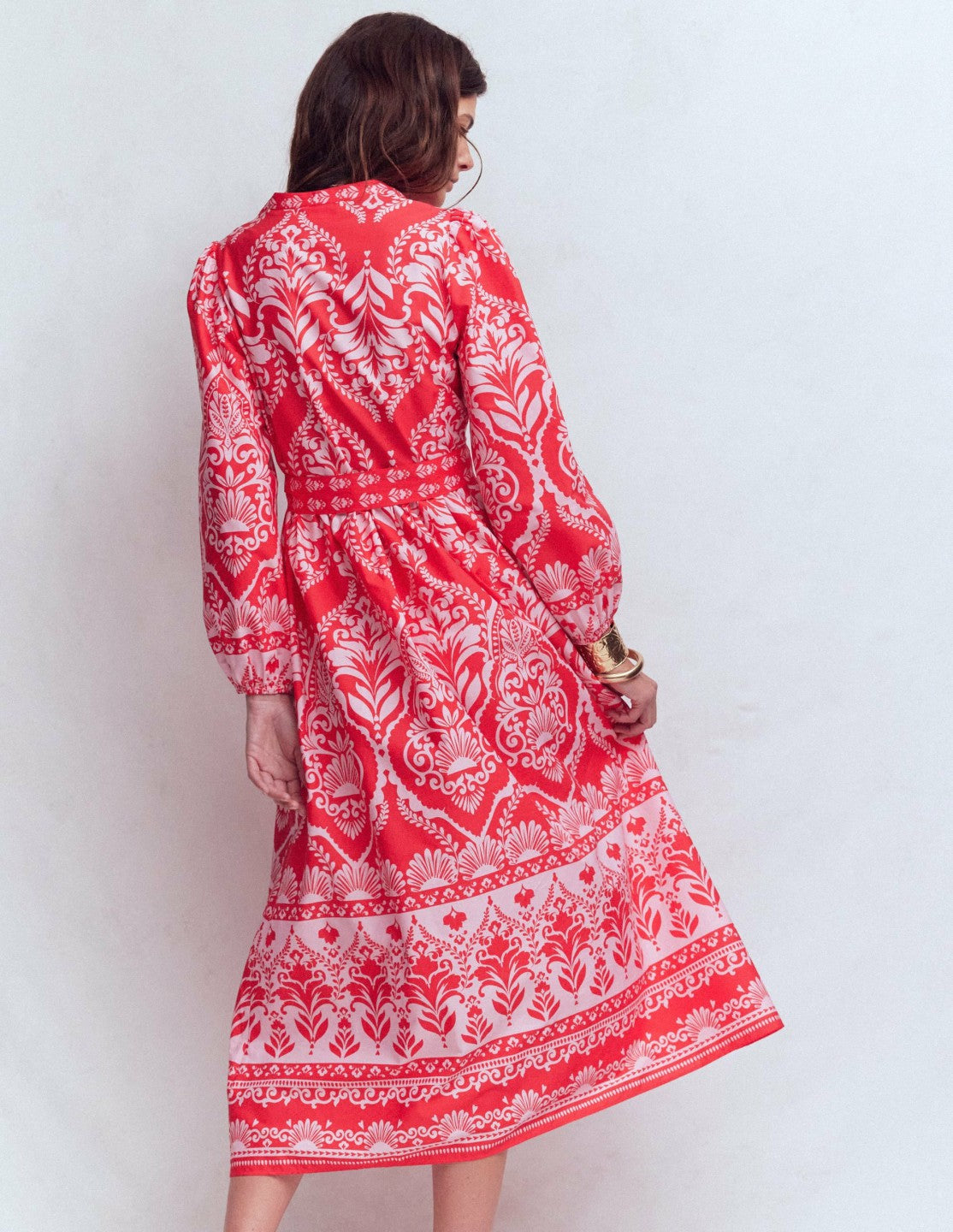 Cary Cotton Midi Dress-Red Ornamental Garden Mono / Boden Sale