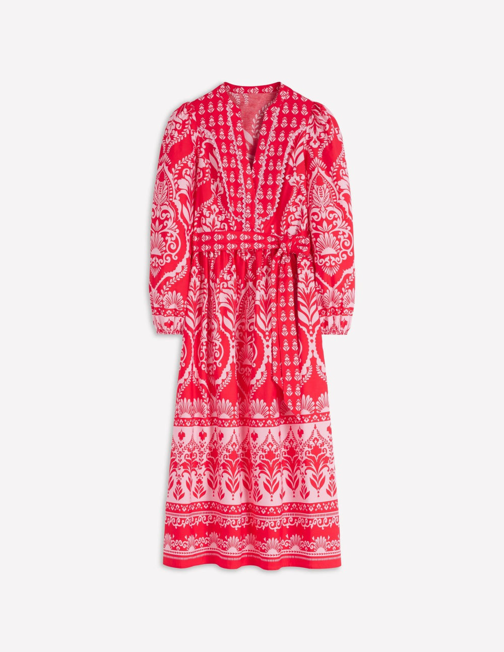 Cary Cotton Midi Dress-Red Ornamental Garden Mono / Boden Sale