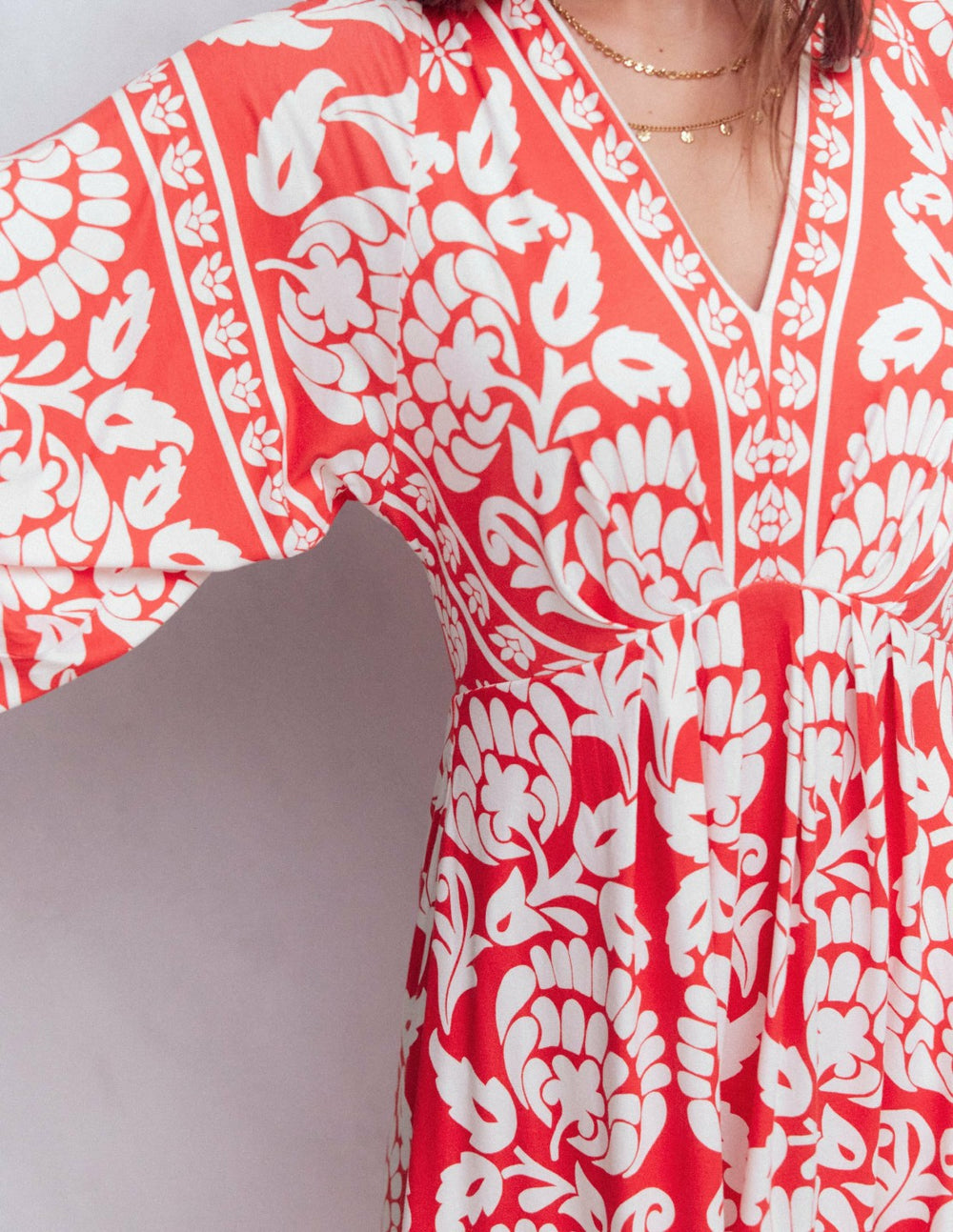 Nell Kimono Midi Jersey Dress-Bright Cherry, Ornate Floret / Boden Outlet