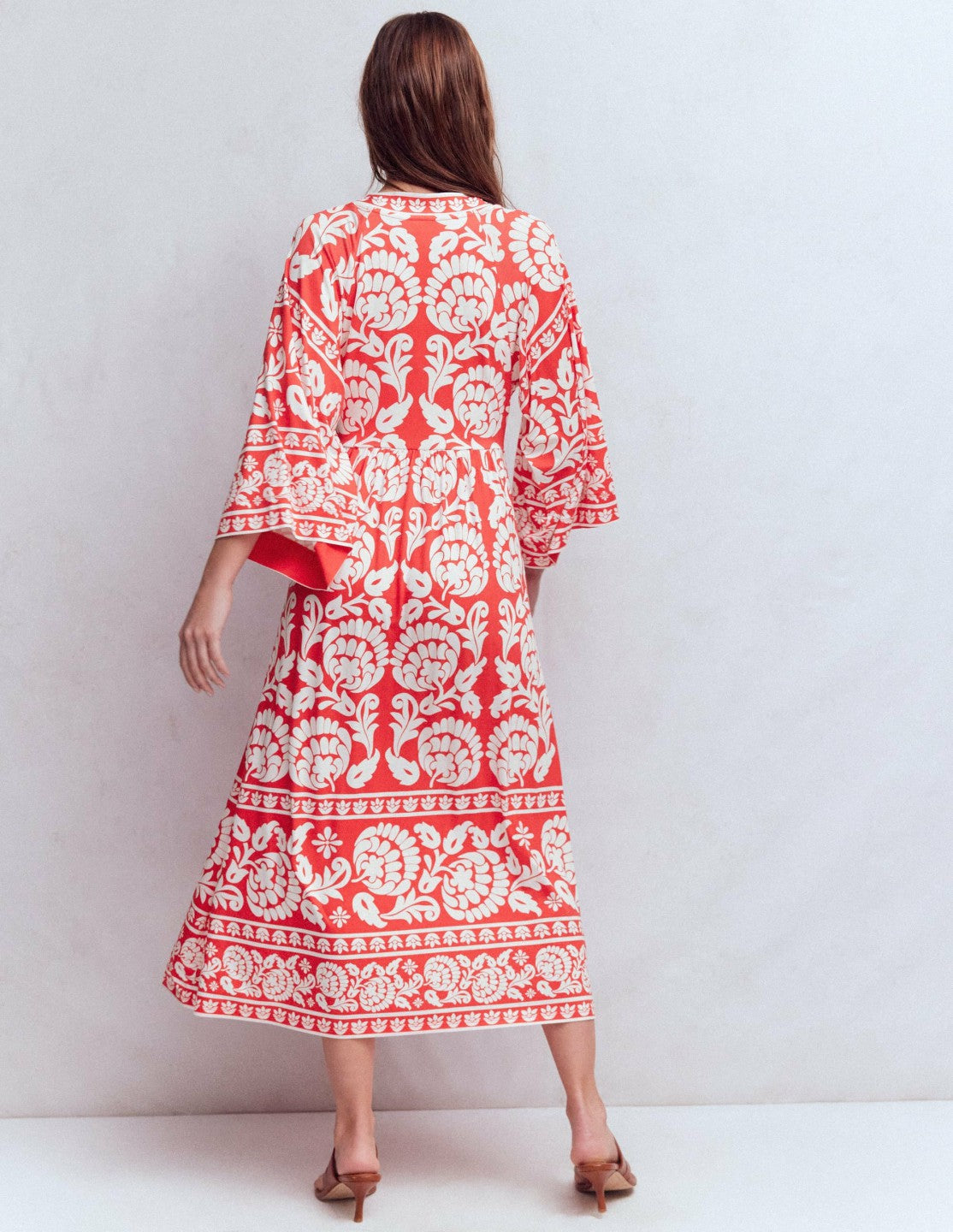 Nell Kimono Midi Jersey Dress-Bright Cherry, Ornate Floret / Boden Outlet