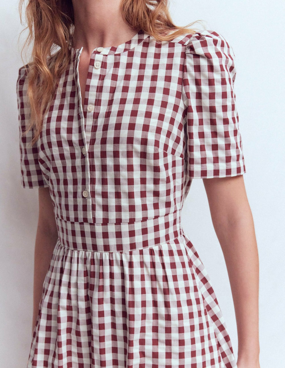 Ivy Placket Cotton Midi Dress-Gingham / Boden Discount