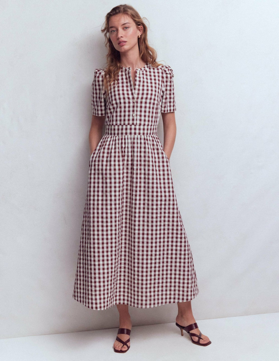 Ivy Placket Cotton Midi Dress-Gingham / Boden Discount