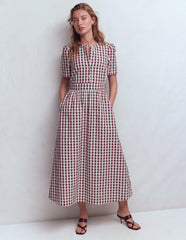 Ivy Placket Cotton Midi Dress-Gingham / Boden Discount