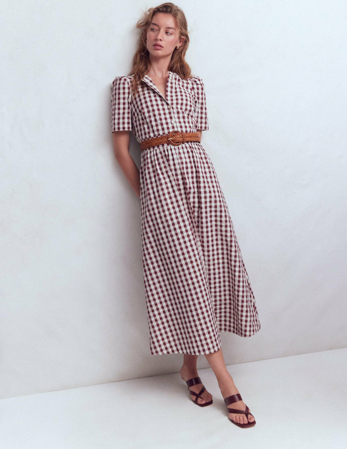 Ivy Placket Cotton Midi Dress-Gingham / Boden Discount