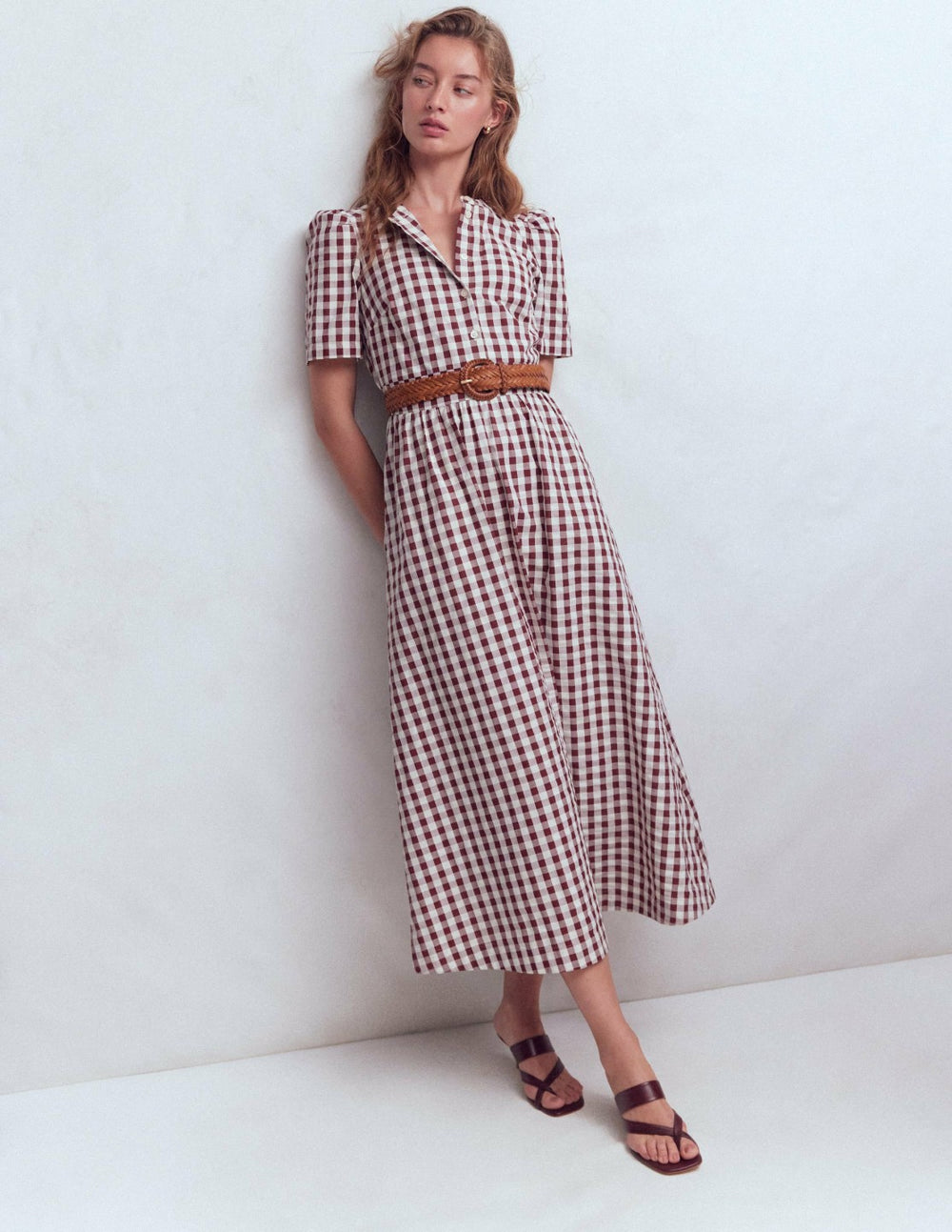 Ivy Placket Cotton Midi Dress-Gingham / Boden Discount