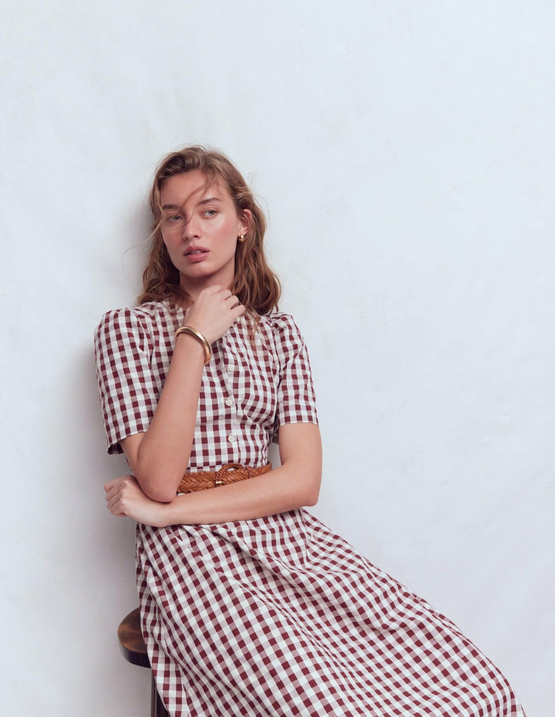 Ivy Placket Cotton Midi Dress-Gingham / Boden Discount