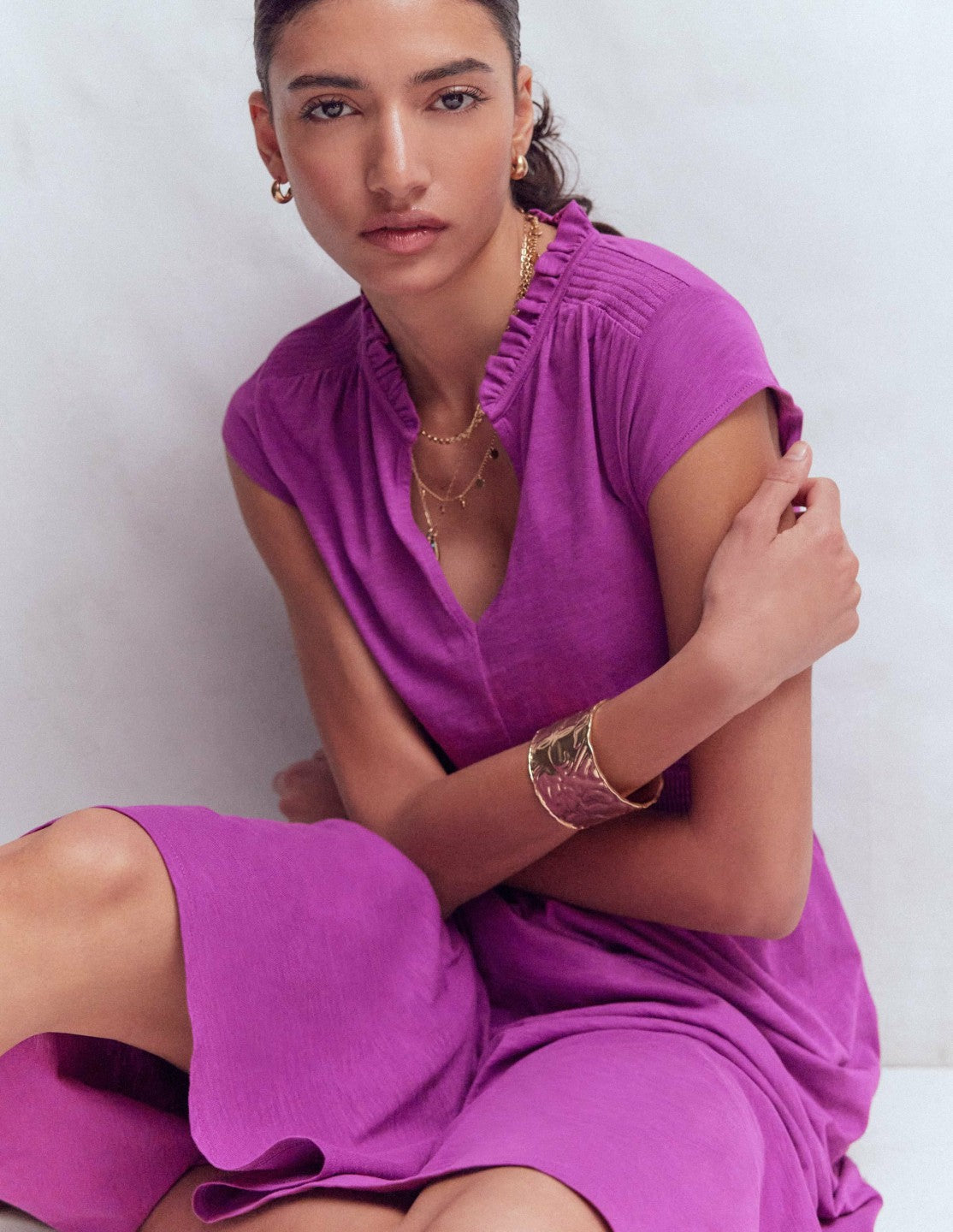 Alba Smocked Jersey Midi Dress-Damson / Boden On sale