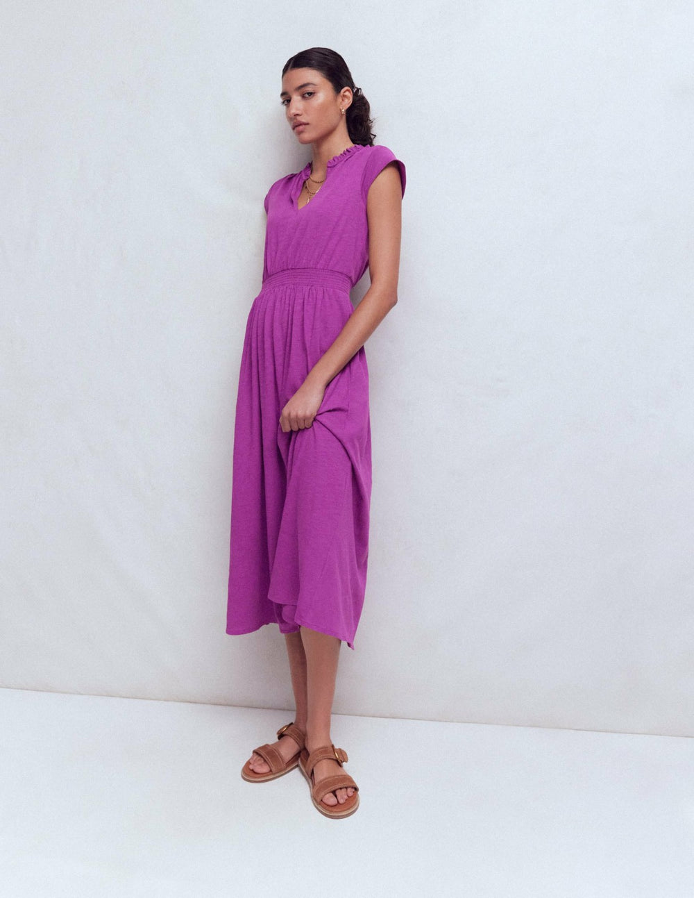 Alba Smocked Jersey Midi Dress-Damson / Boden On sale