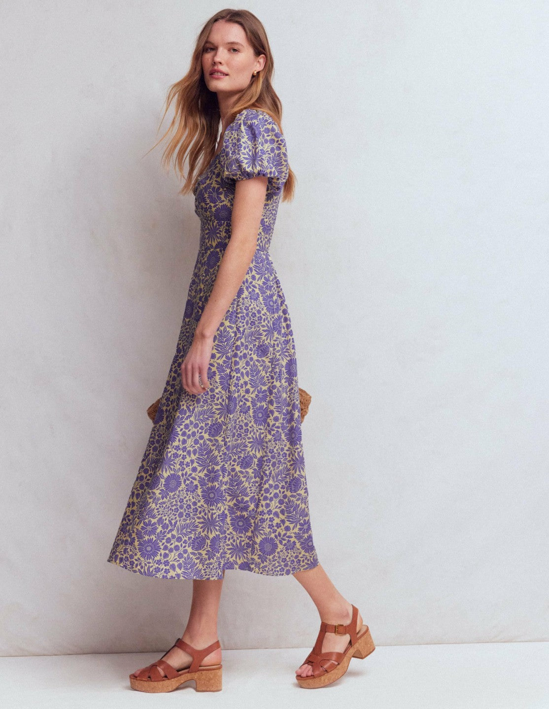 Twist Front Linen Blend Dress-Han Purple, Flowered Bloom / Boden us