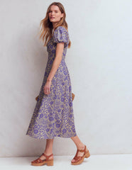 Twist Front Linen Blend Dress-Han Purple, Flowered Bloom / Boden us