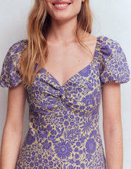 Twist Front Linen Blend Dress-Han Purple, Flowered Bloom / Boden us