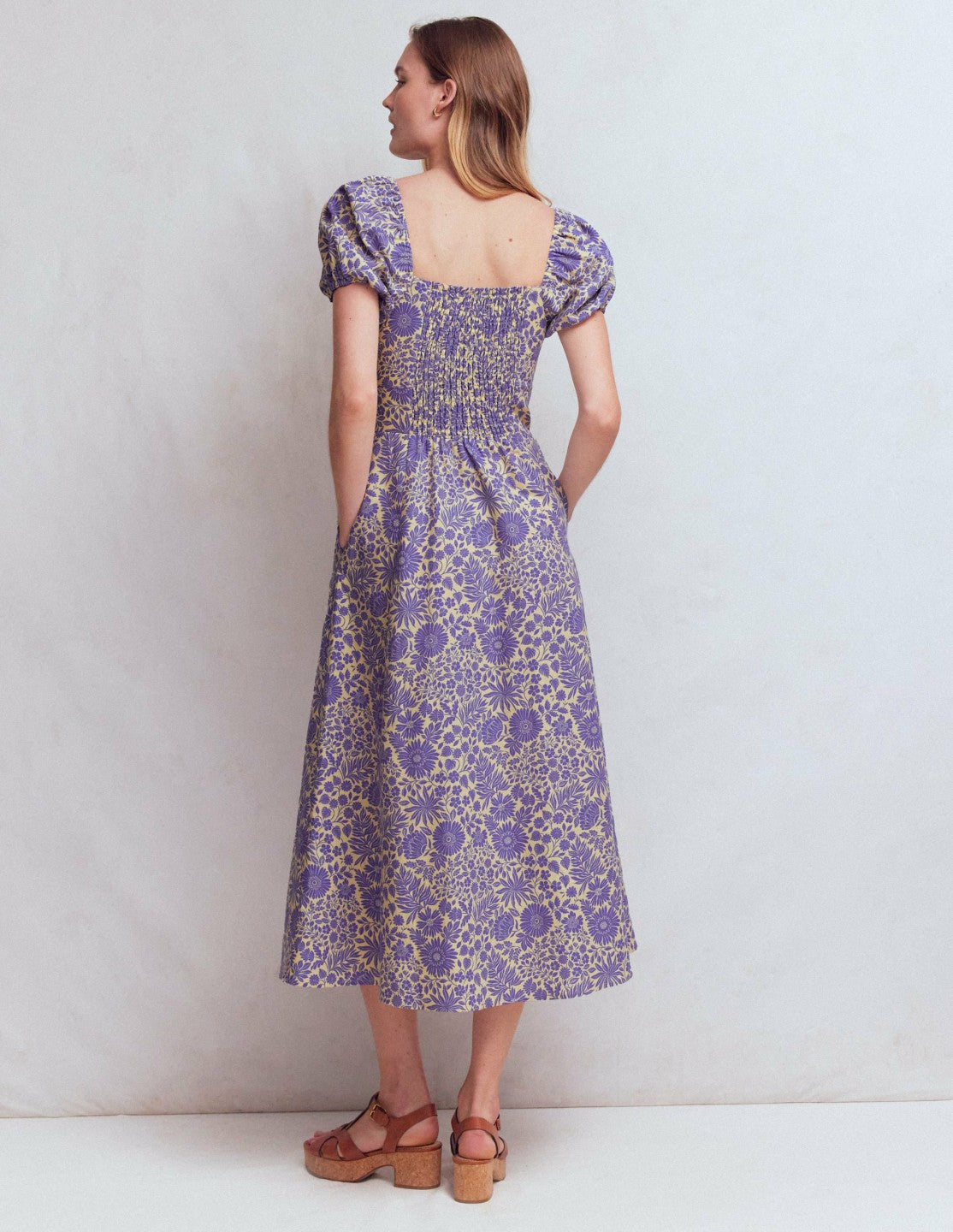 Twist Front Linen Blend Dress-Han Purple, Flowered Bloom / Boden us