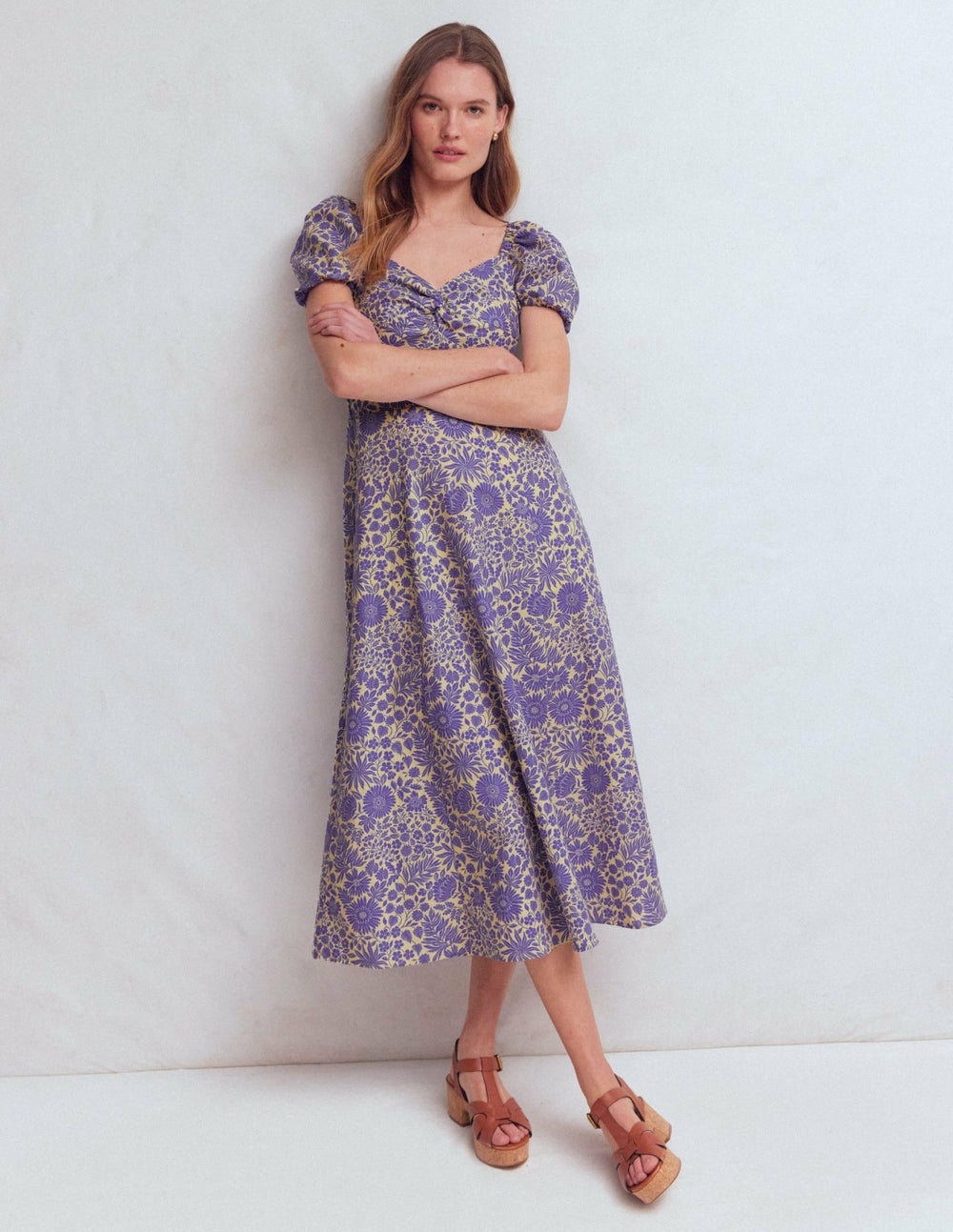 Twist Front Linen Blend Dress-Han Purple, Flowered Bloom / Boden us