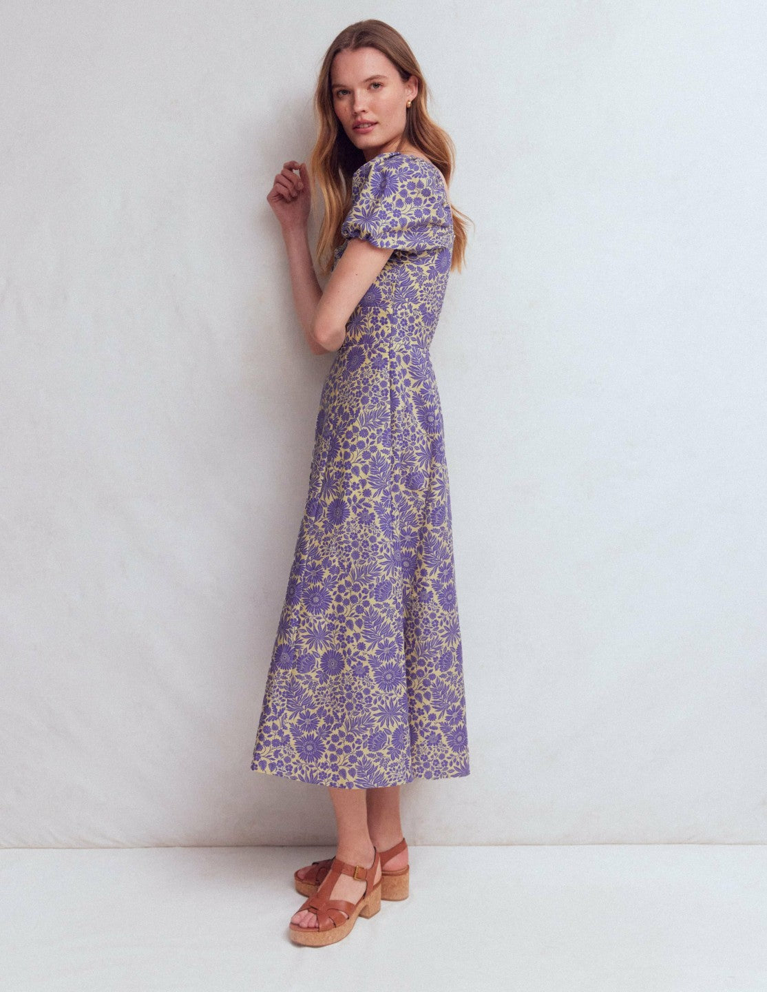 Twist Front Linen Blend Dress-Han Purple, Flowered Bloom / Boden us