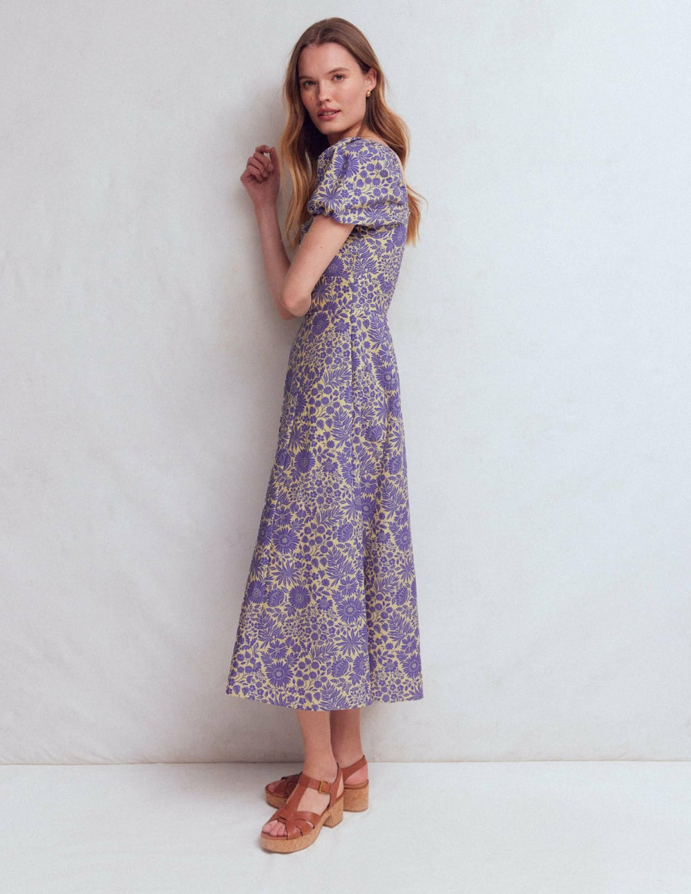 Twist Front Linen Blend Dress-Han Purple, Flowered Bloom / Boden us