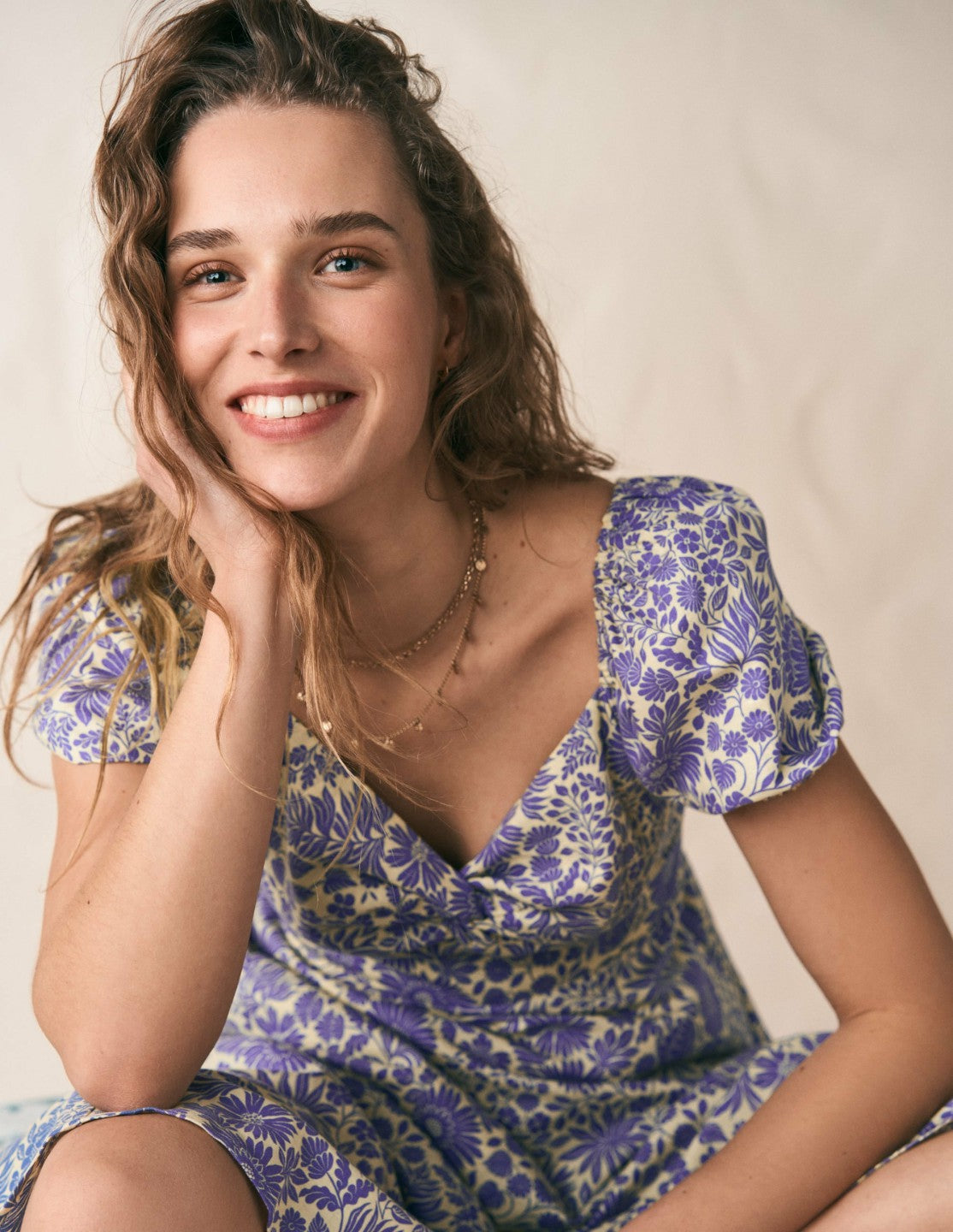 Twist Front Linen Blend Dress-Han Purple, Flowered Bloom / Boden us