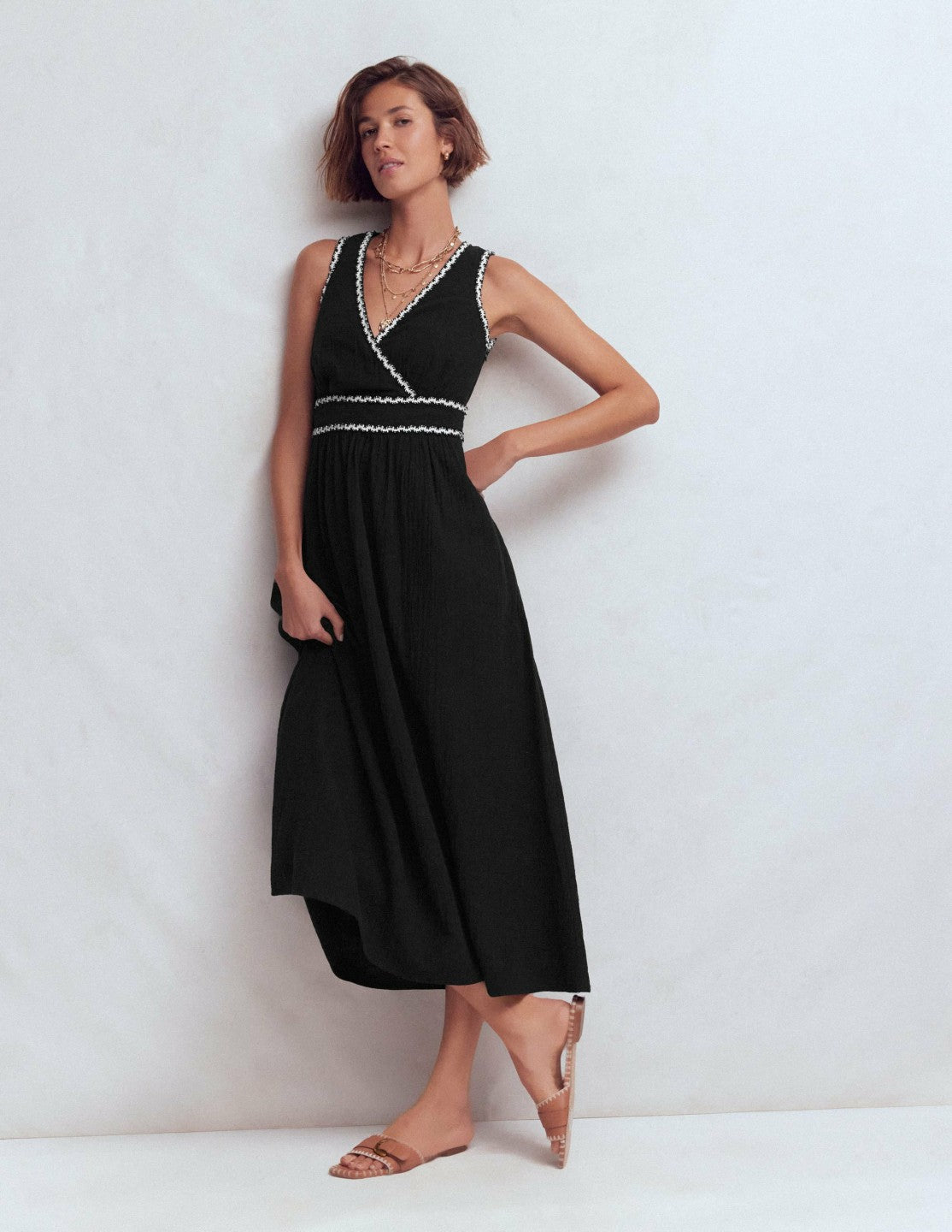Lorna Trim Double Cloth Dress-Black Ivory / Boden