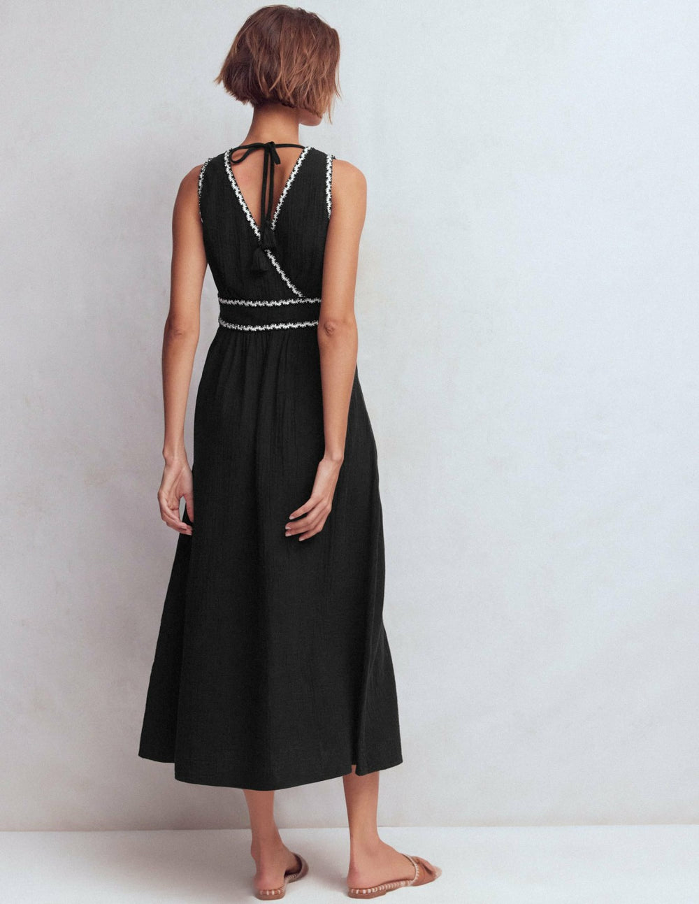 Lorna Trim Double Cloth Dress-Black Ivory / Boden