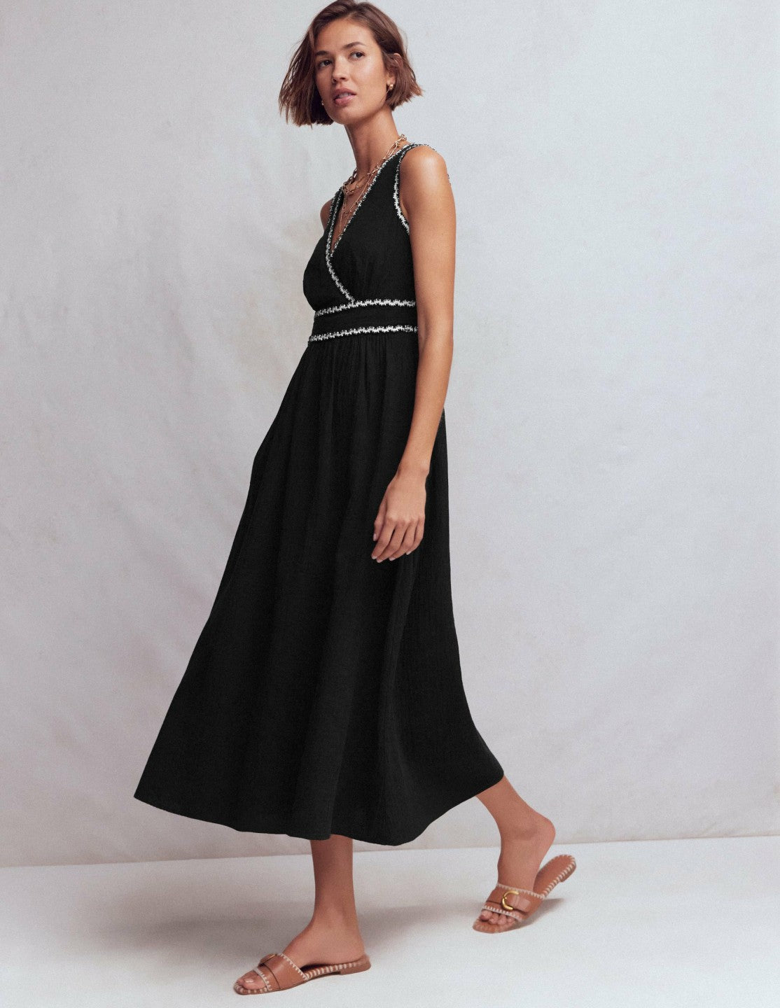 Lorna Trim Double Cloth Dress-Black Ivory / Boden
