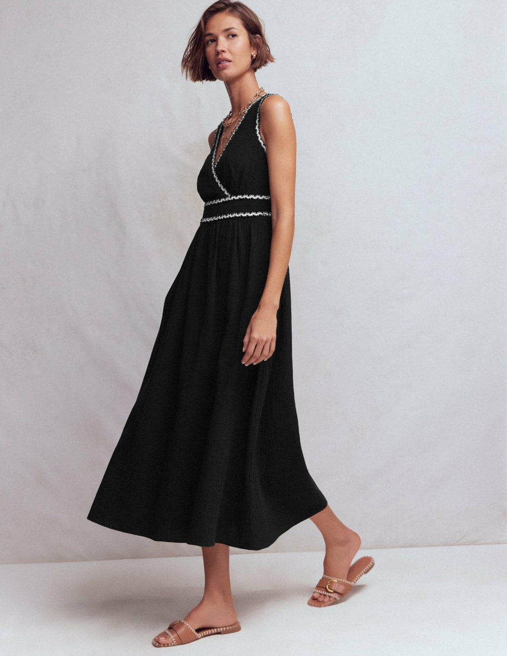 Lorna Trim Double Cloth Dress-Black Ivory / Boden
