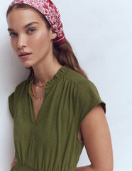 Alba Smocked Jersey Midi Dress-Olive / Boden Online