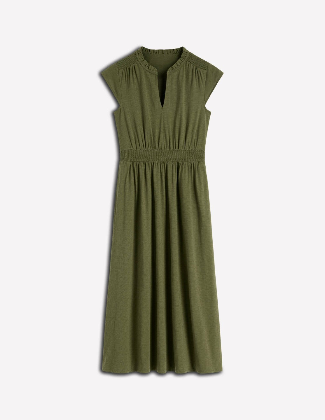 Alba Smocked Jersey Midi Dress-Olive / Boden Online