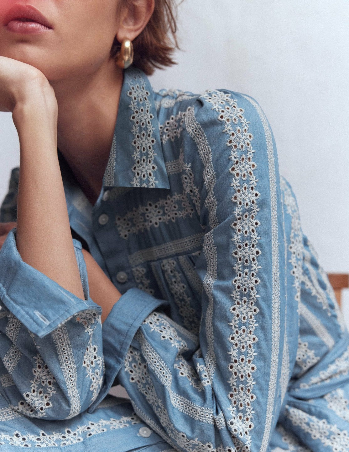 Ellie Cotton Maxi Shirt Dress-Broderie Denim / Boden Outlet
