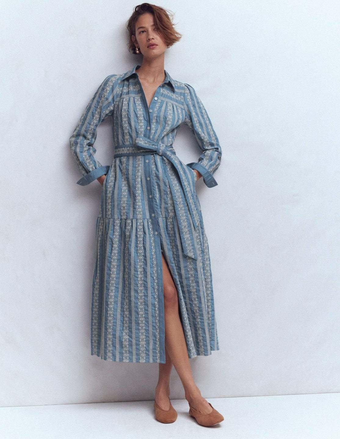 Ellie Cotton Maxi Shirt Dress-Broderie Denim / Boden Outlet