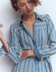 Ellie Cotton Maxi Shirt Dress-Broderie Denim / Boden Outlet
