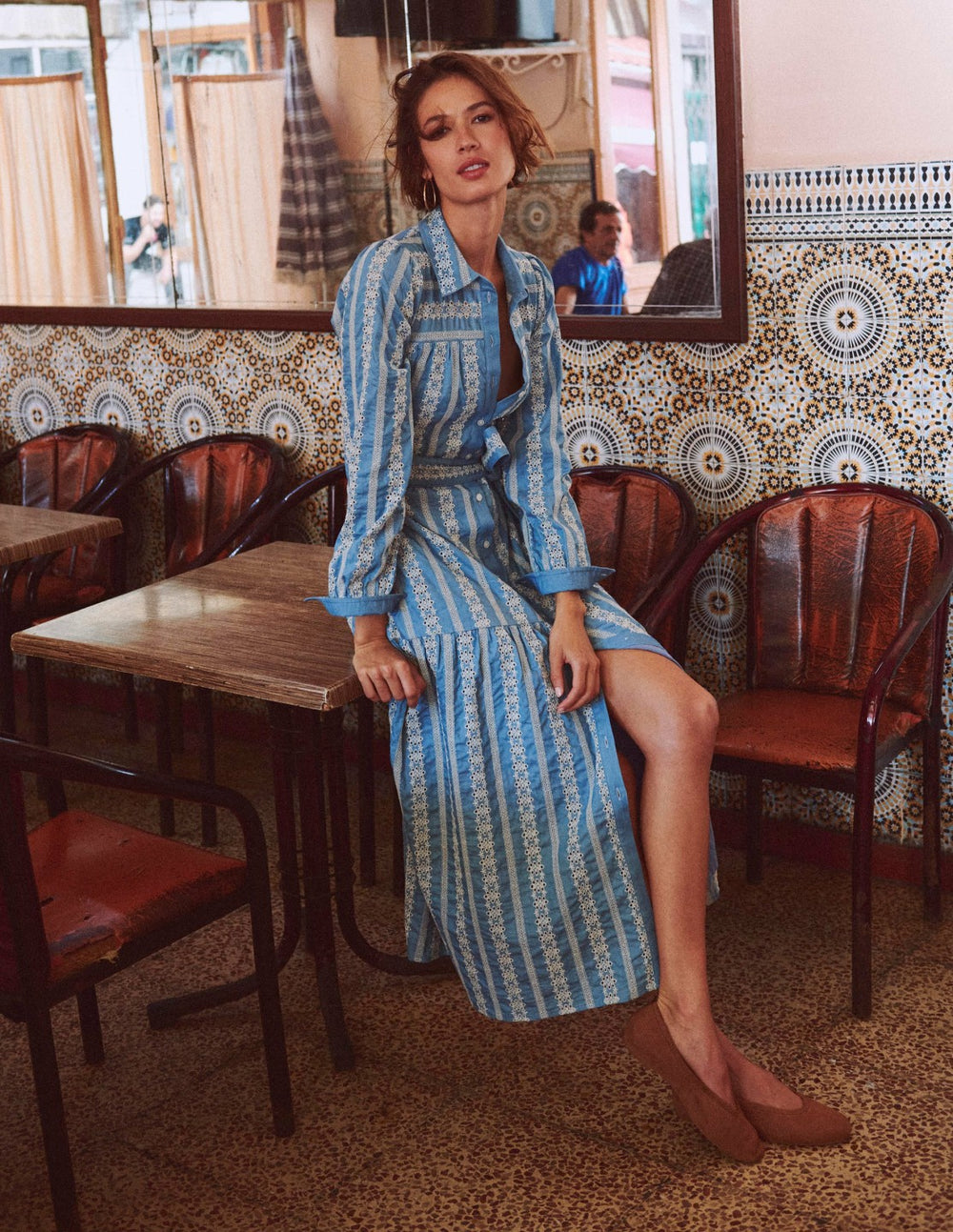 Ellie Cotton Maxi Shirt Dress-Broderie Denim / Boden Outlet