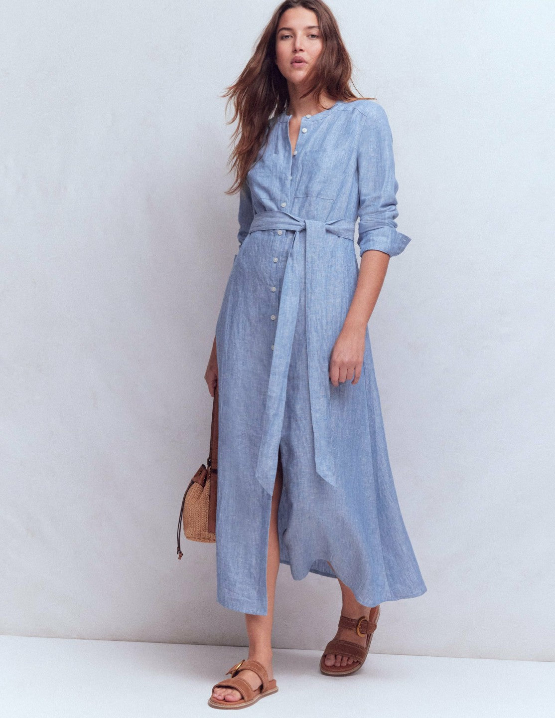 Mollie Linen Shirt Dress-Chambray / Boden Discount