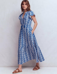 Tala Tiered Jersey Maxi Dress-Bright Blue, Ornate Floret / Boden