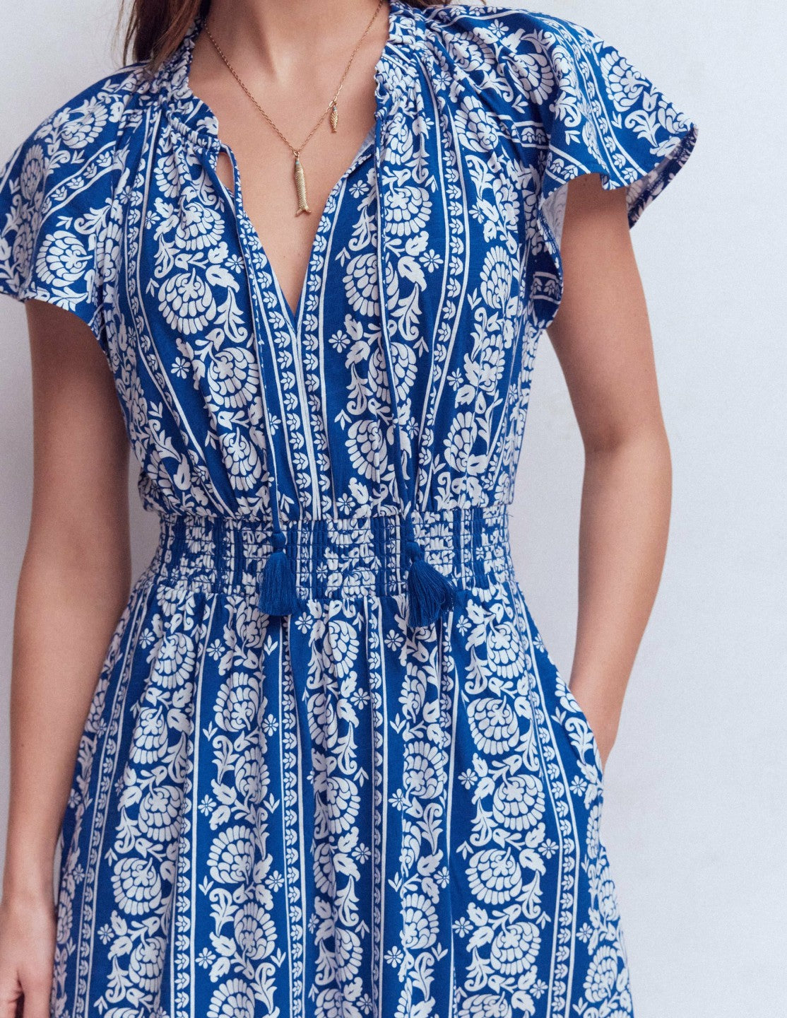 Tala Tiered Jersey Maxi Dress-Bright Blue, Ornate Floret / Boden