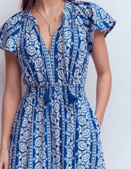 Tala Tiered Jersey Maxi Dress-Bright Blue, Ornate Floret / Boden