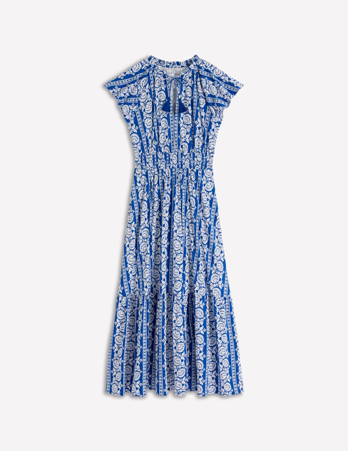 Tala Tiered Jersey Maxi Dress-Bright Blue, Ornate Floret / Boden