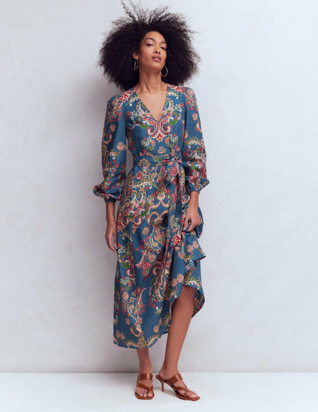 Florence Linen Blend Dress-Blue, Enchanting Bouquet / Boden Sale