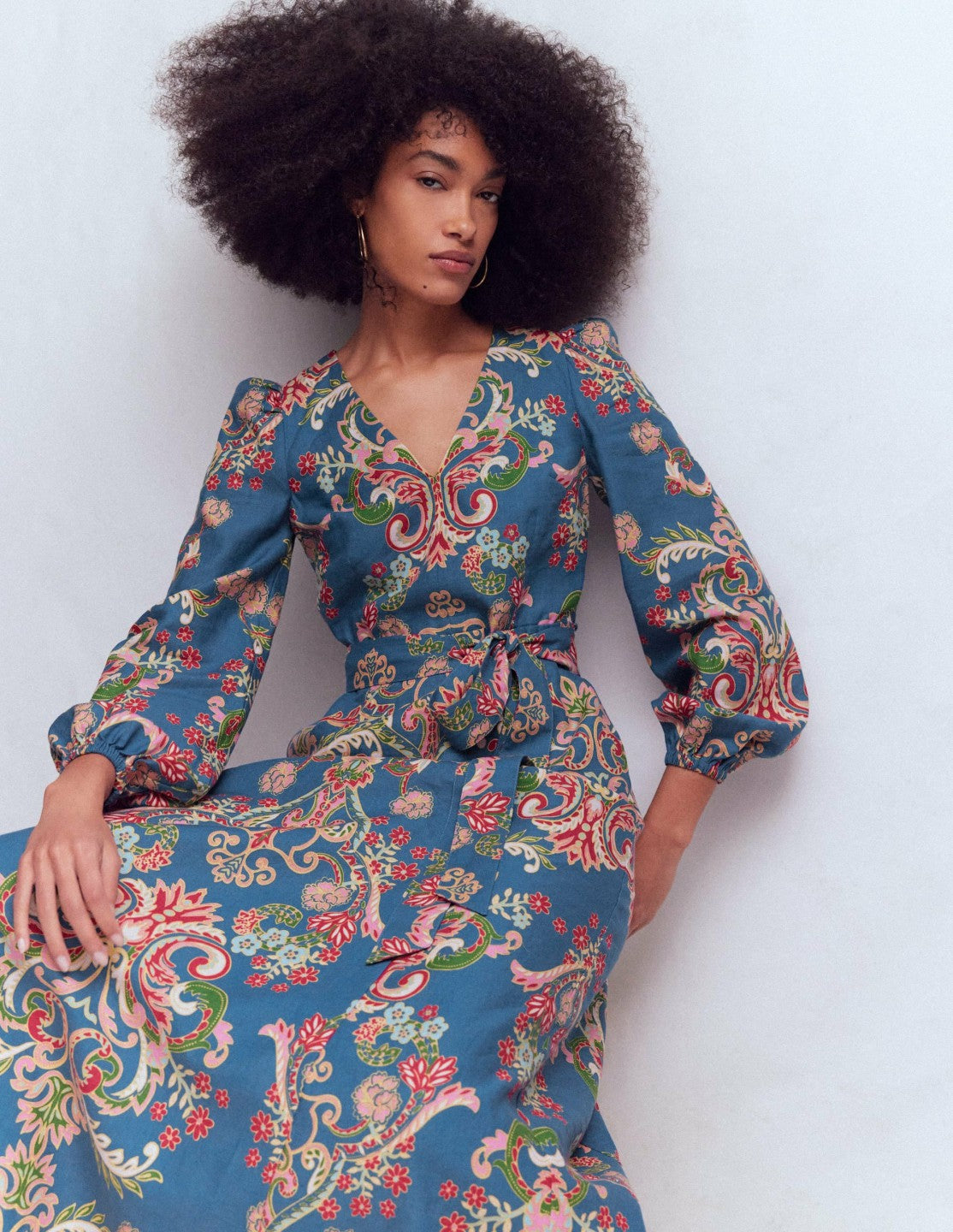 Florence Linen Blend Dress-Blue, Enchanting Bouquet / Boden Sale