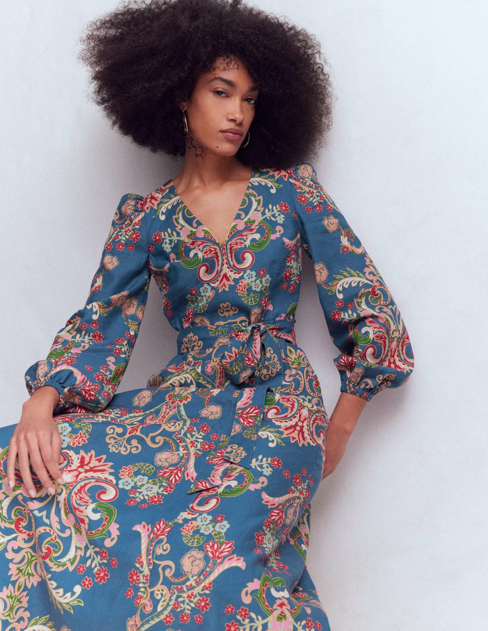 Florence Linen Blend Dress-Blue, Enchanting Bouquet / Boden Sale