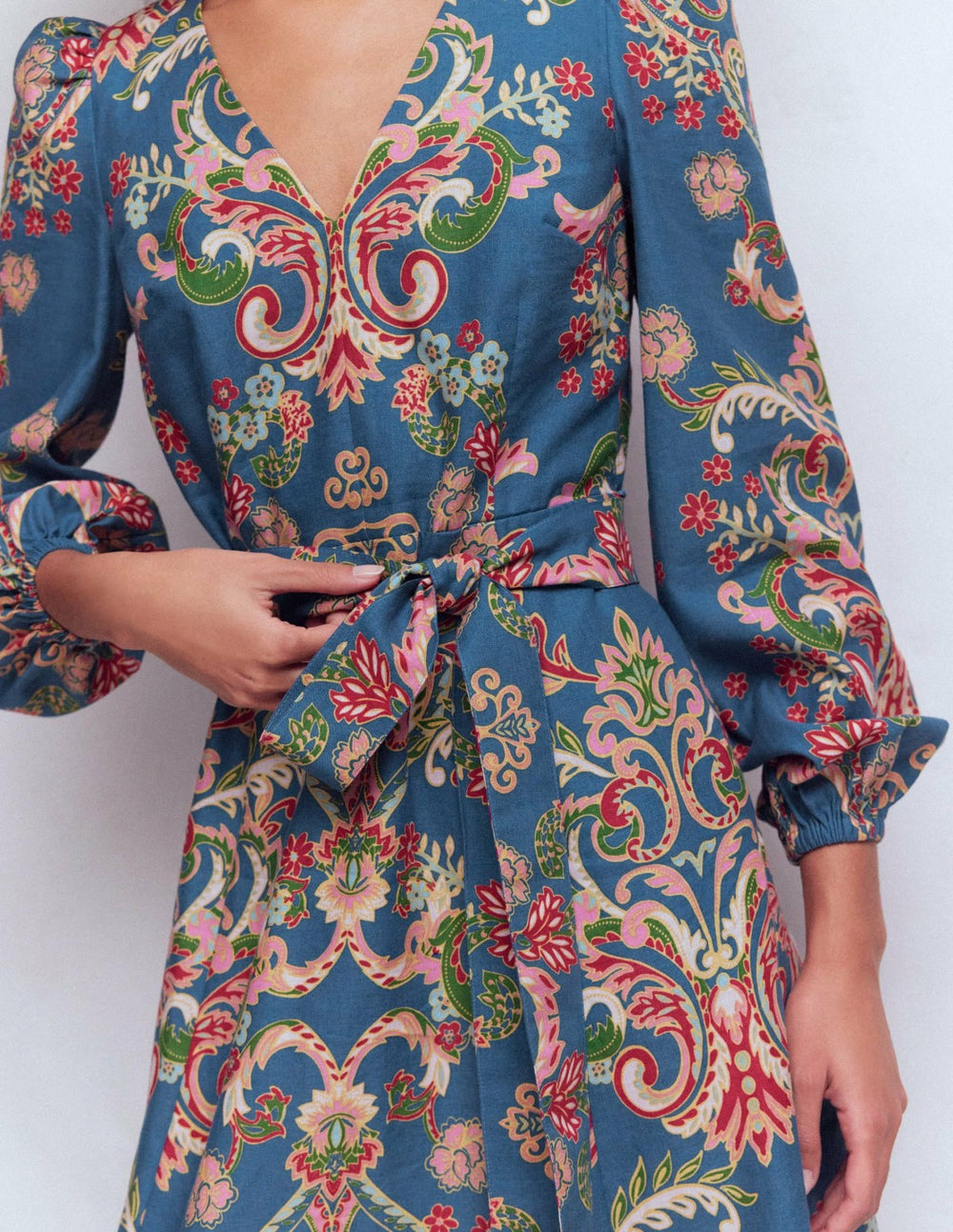 Florence Linen Blend Dress-Blue, Enchanting Bouquet / Boden Sale