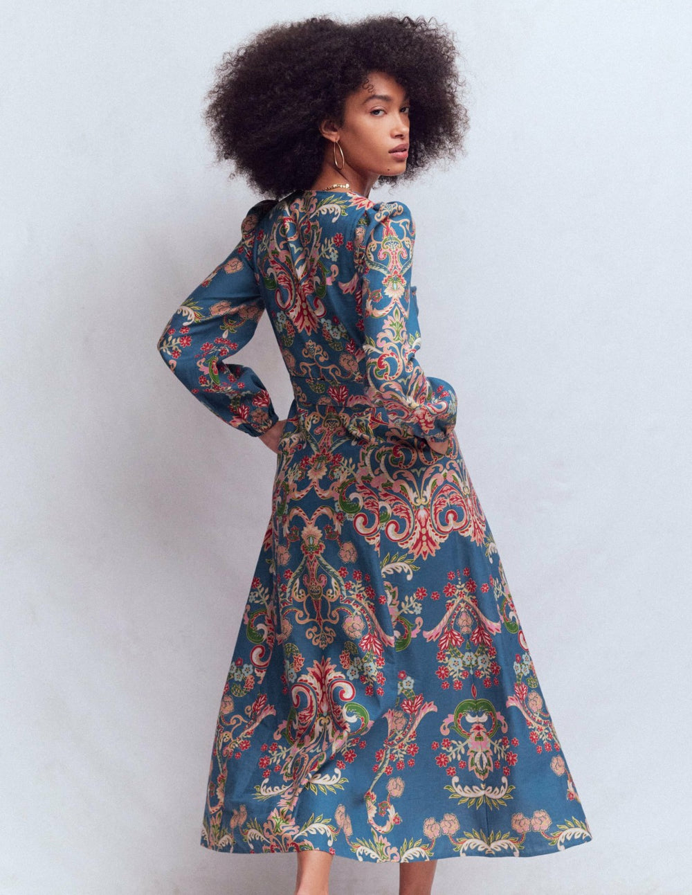Florence Linen Blend Dress-Blue, Enchanting Bouquet / Boden Sale