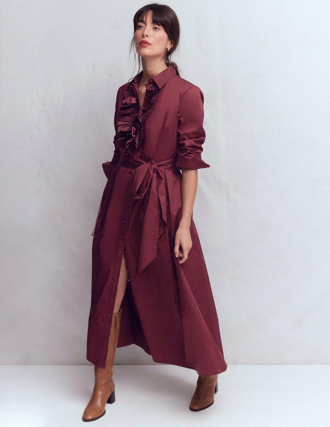 Pleated Ruffle Shirt Dress-Deep Wisteria / Boden Online