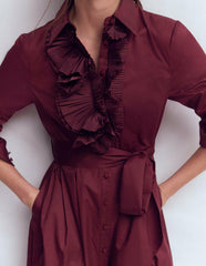 Pleated Ruffle Shirt Dress-Deep Wisteria / Boden Online