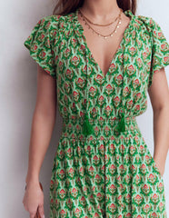 Tala Tiered Jersey Maxi Dress-Pistachio, Ornamental Stamp / Boden Outlet