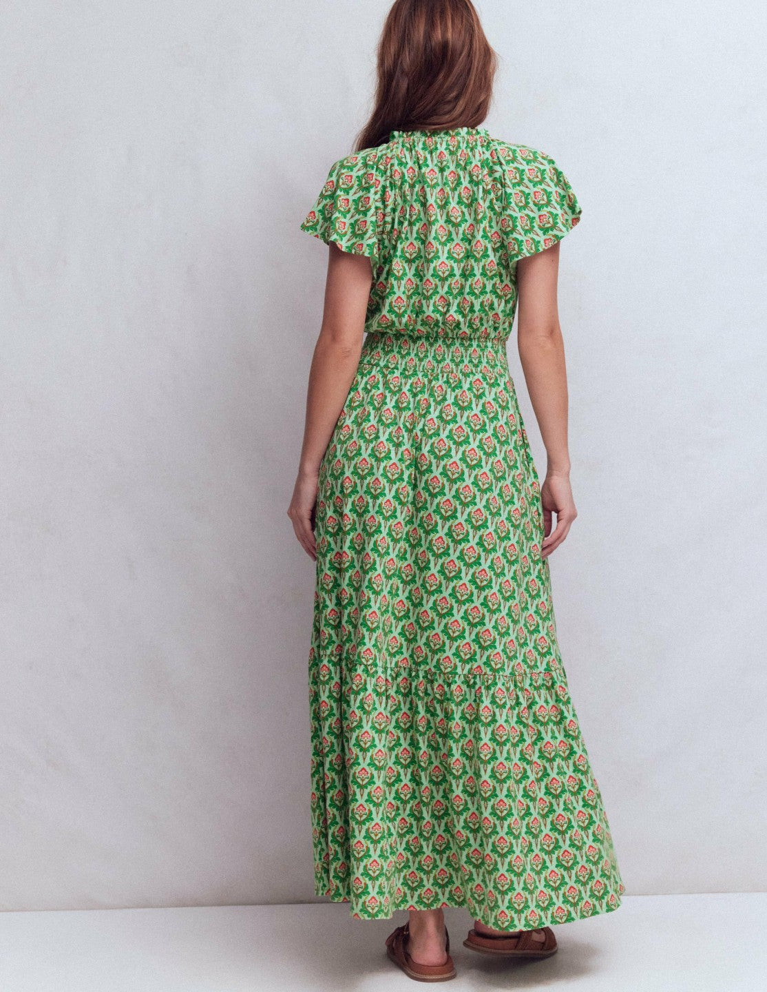 Tala Tiered Jersey Maxi Dress-Pistachio, Ornamental Stamp / Boden Outlet
