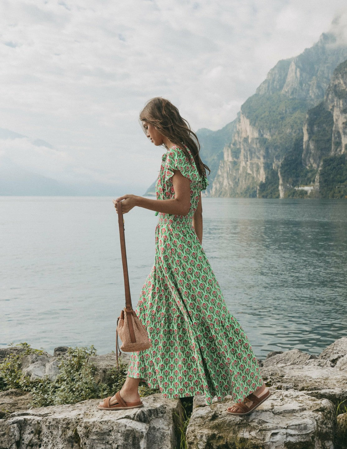 Tala Tiered Jersey Maxi Dress-Pistachio, Ornamental Stamp / Boden Outlet