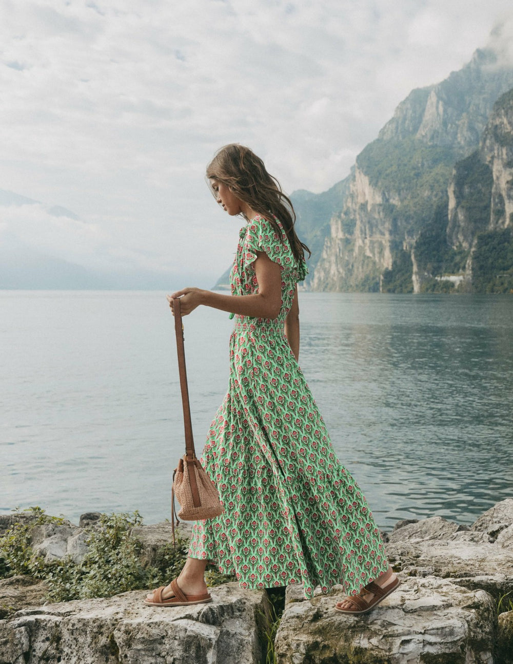 Tala Tiered Jersey Maxi Dress-Pistachio, Ornamental Stamp / Boden Outlet