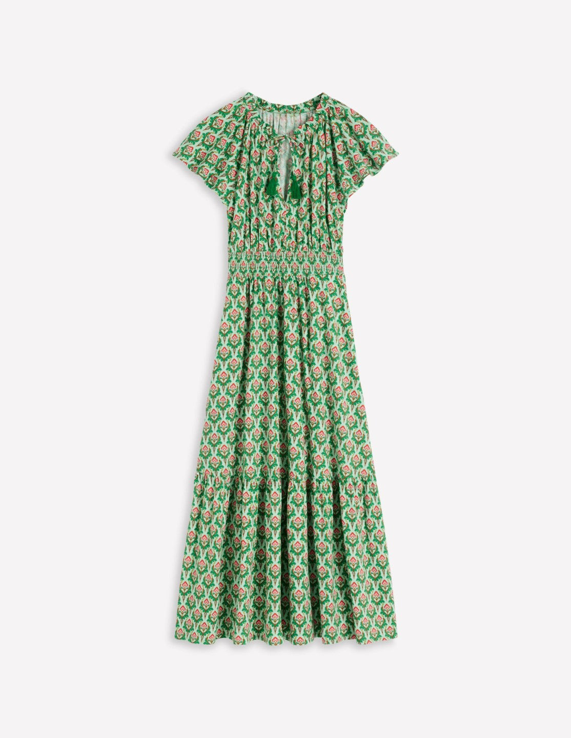 Tala Tiered Jersey Maxi Dress-Pistachio, Ornamental Stamp / Boden Outlet