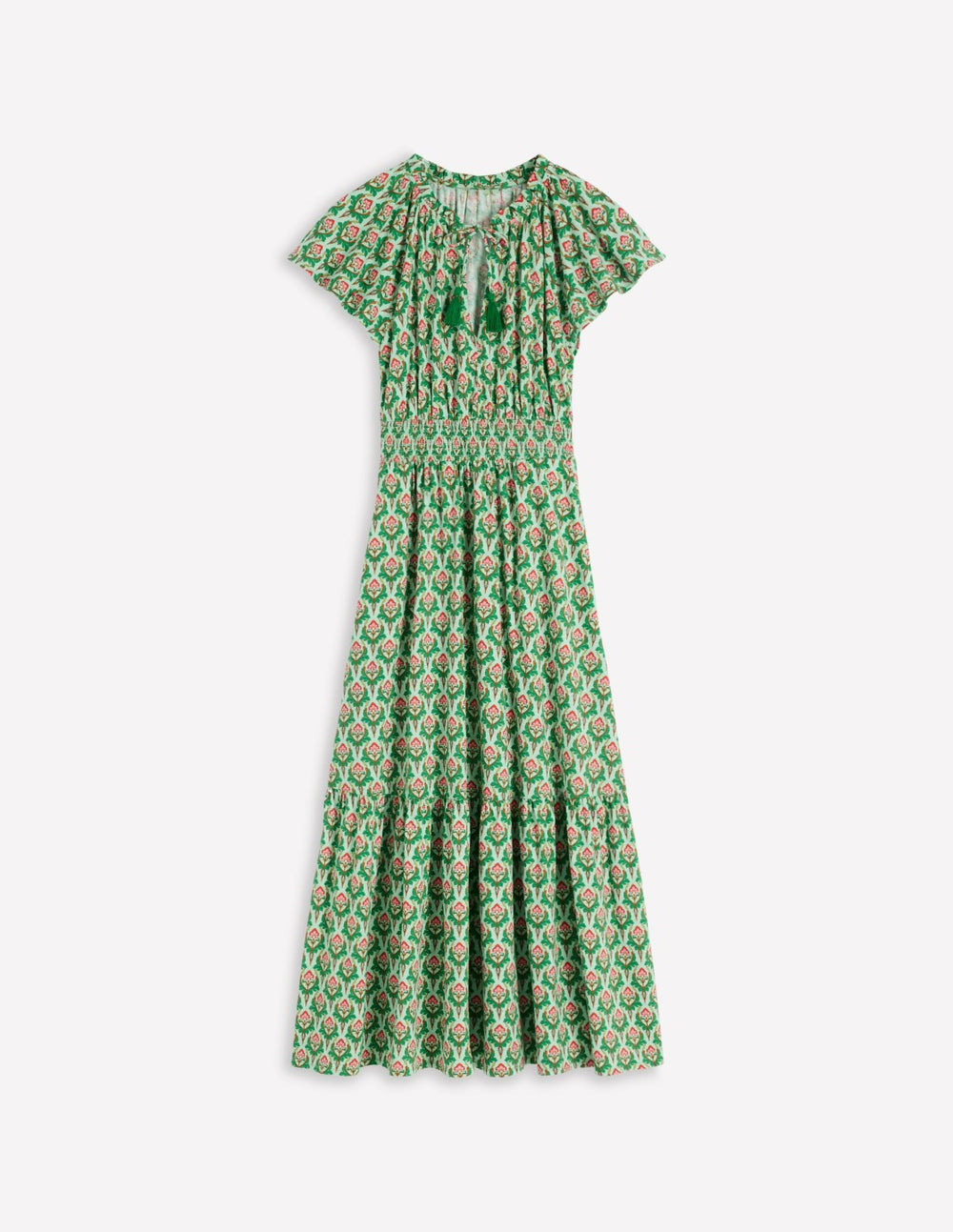 Tala Tiered Jersey Maxi Dress-Pistachio, Ornamental Stamp / Boden Outlet