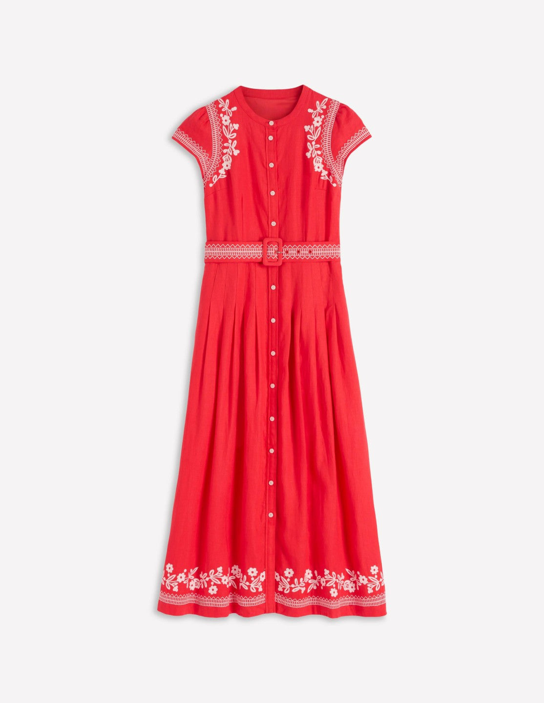 Arabella Linen Blend Dress-Red Embroidery / Boden Discount