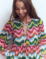 Boho Tie Neck Kaftan-Multi, Zig Zag Wave / Boden On sale
